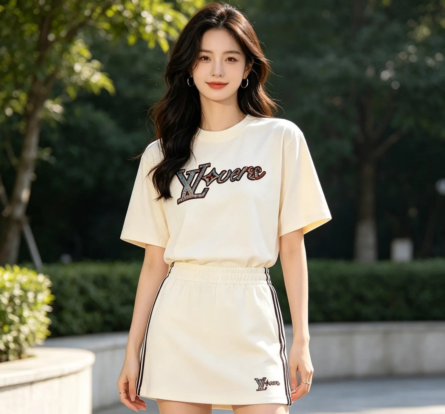 Louis Vuitton/Louis Vuitton beaded embroidered monogram short sleeves